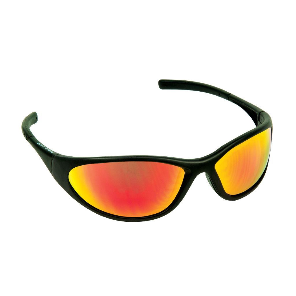 SKY RED MIRROR LENS SAFETY GLASSES MATTE BLACK SPORTY WRAP AROUND DESIGN