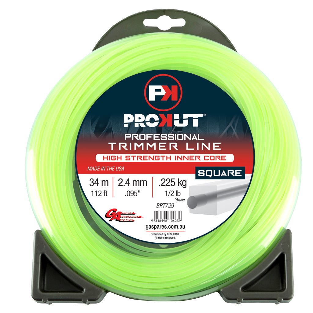 PROKUT TRIMMER LINE SQUARE GREEN .095 2.4MM 1/2 LB 34M DONUT