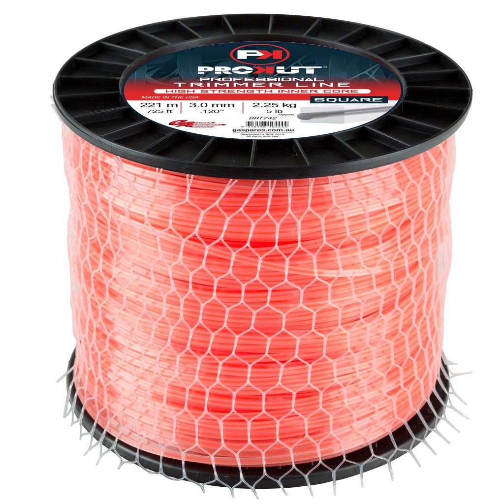 PROKUT TRIMMER LINE SQUARE ORANGE .120 3MM 5LB 221M SPOOL